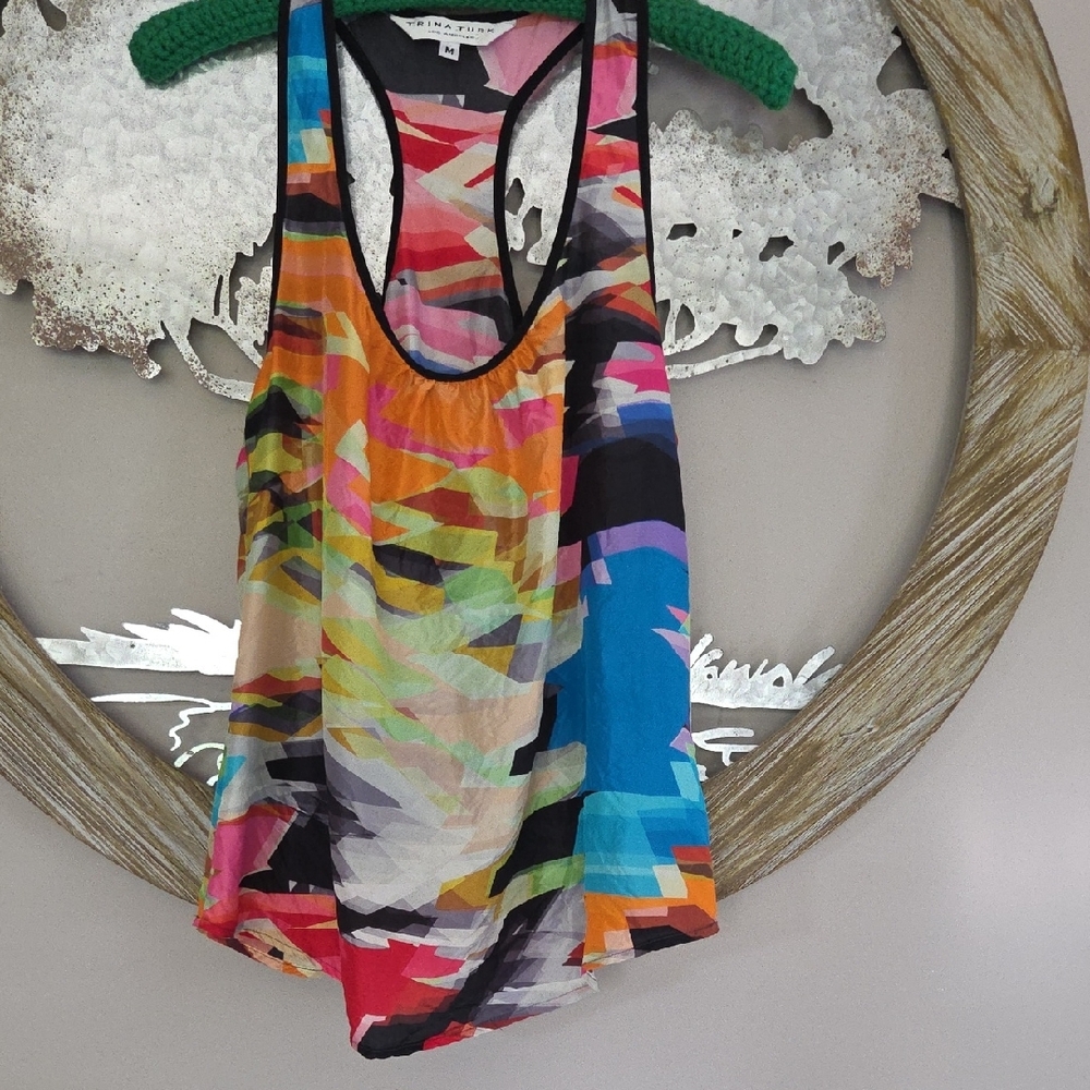 Trina Turk Blue and Pink Graphic Tank Top
